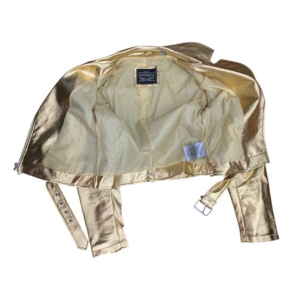 Levis Strauss Metallic Gold Faux Leather Moto Zipper Jacket Womens SZ S EUC - Picture 5 of 11